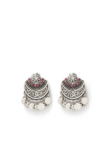 Fallahy Crescent Earrings, Sterling Silver with Rhodolite & Semi-Precious Stones